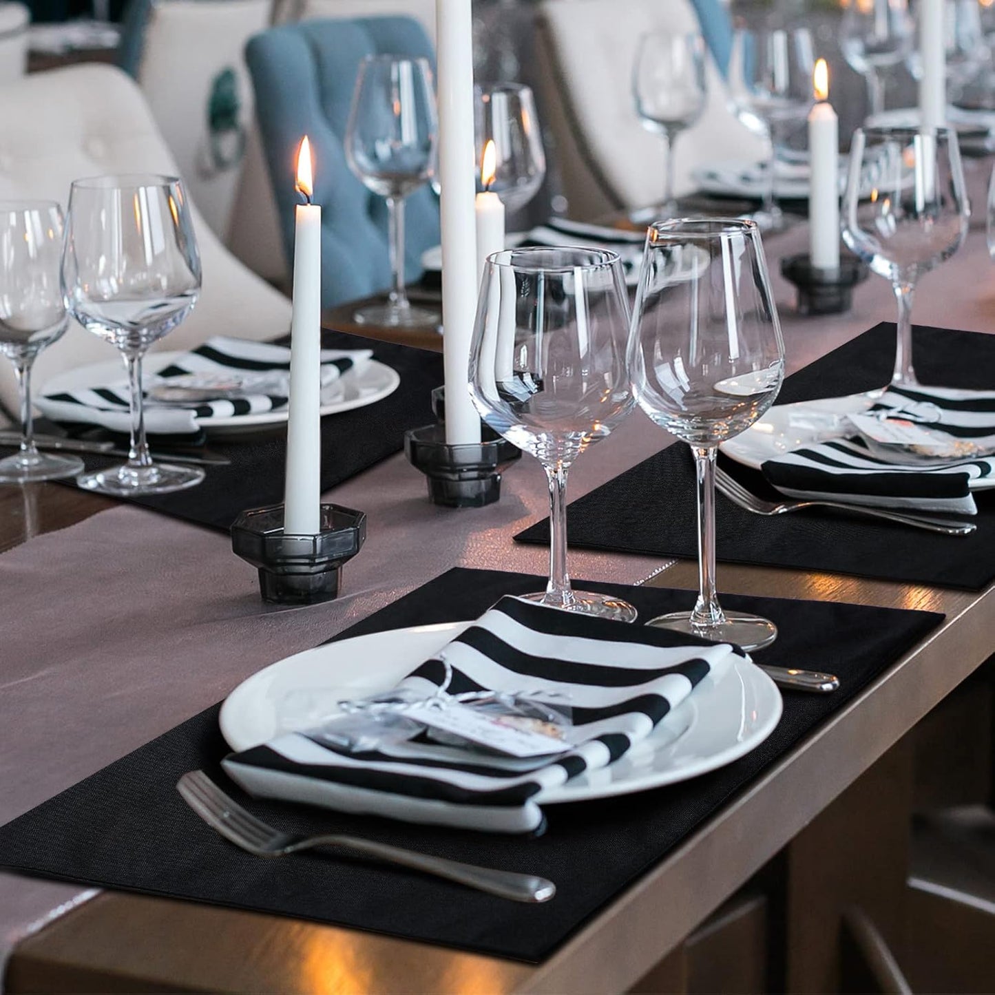 Sieral Cloth Placemats Set of 12 Rectangle Dining Table Placemats Bulk 13 x 19 Inch Machine Washable Heat Resistant Cotton Linen Table Mats for Wedding Baby Shower Birthday Party Supplies(Black)