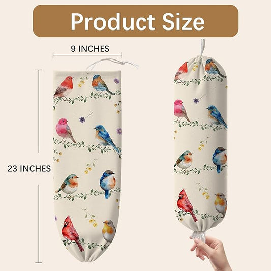 Bird Plastic Bag Holder, Wall Mount Organizer Reusable Hanging Canvas Grocery Bags, Bird Hanging Plastic Bag Dispenser for Kitchen Home Pantry Decor, Birds Shopping Bags Storage Dispenser