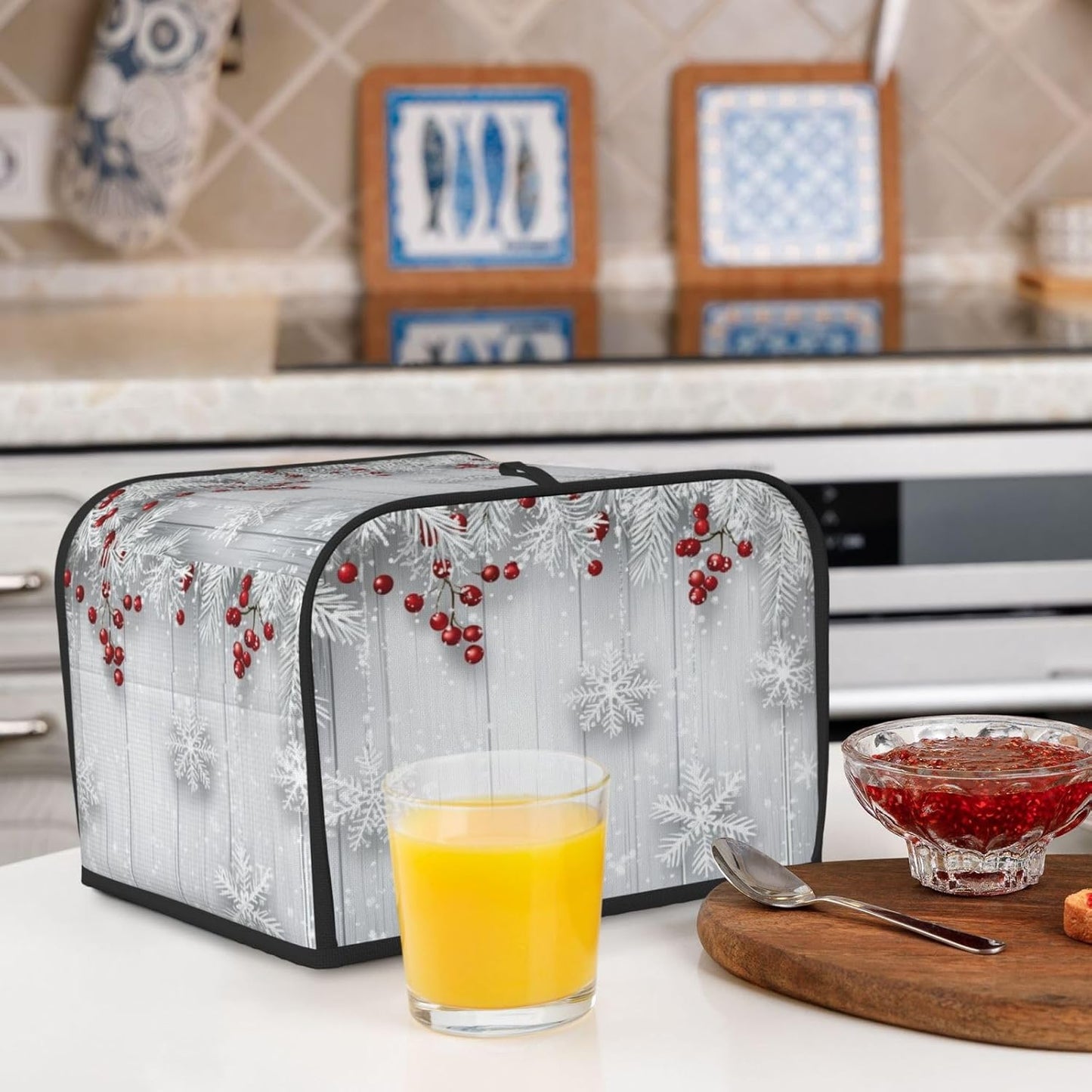 Toaster Cover 4 Slice Snowflake Winter White Berry Kitchen Small Appliance Covers with Pockets Dust and Fingerprint Protection