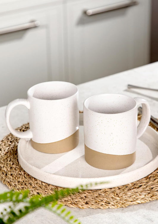 Nucookery 16 oz Large Ceramic Coffee Mugs - Coffee Mugs Set of 2, Modern and Boho Style Coffee Cups for Latte, Cappuccino, Hot Tea, Dishwasher & Microwave Safe, White