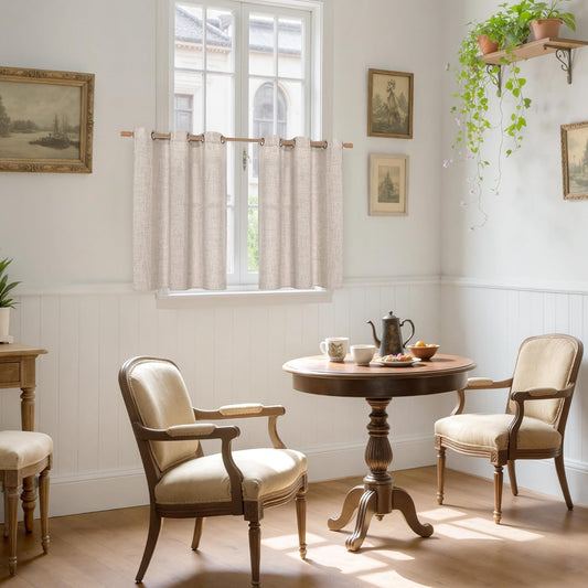 YoungsTex Short Linen Curtains 36 Inch Length for Kitchen Window 2 Panels - Small Semi Sheer Drapes Light Filtering with Bronze Grommet Netural Rustic for Cafe Bathroom, 42 X 36 Inch