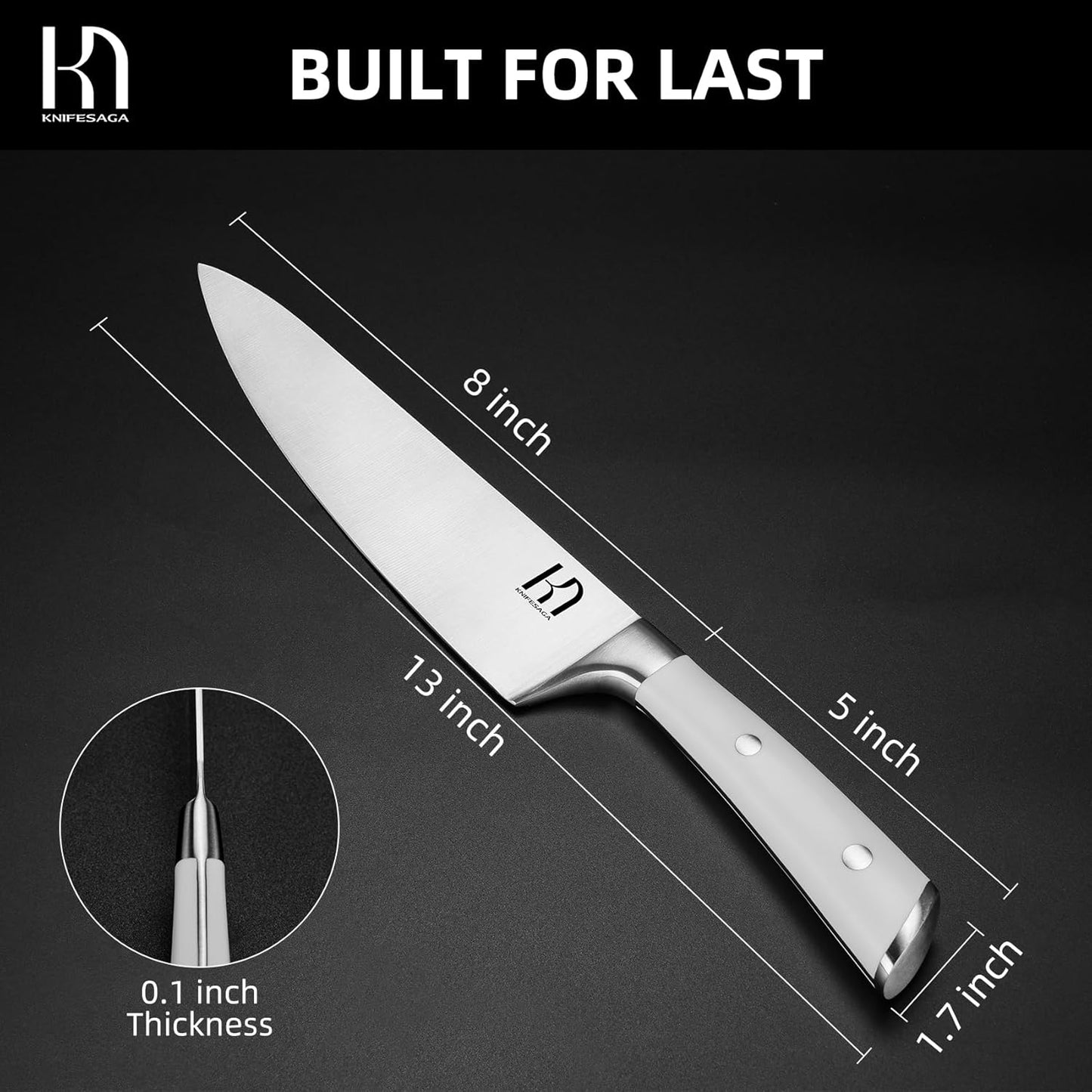 Japanese Chef Knife 8 Inch Professional for Kitchen, High Carbon Stainless Steel Chopping Knife for Vegetable, Razor Sharp Cooking Knife for Meat Cutting with Full-tang Handle