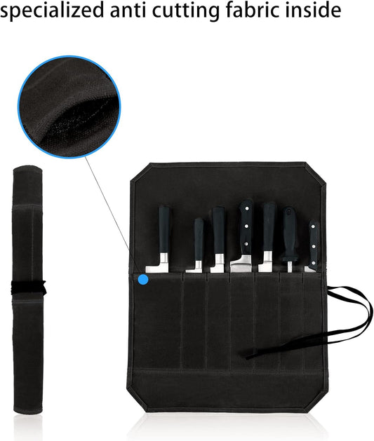 Chef’s Knife Roll Case, Waxed Canvas Cutlery Knives Holders Protectors, Home Kitchen Cooking Tools And Utensils Wrap Bag Wallet, Multi-Purpose Brush Roll Bag, Travel Tool Roll Pouch