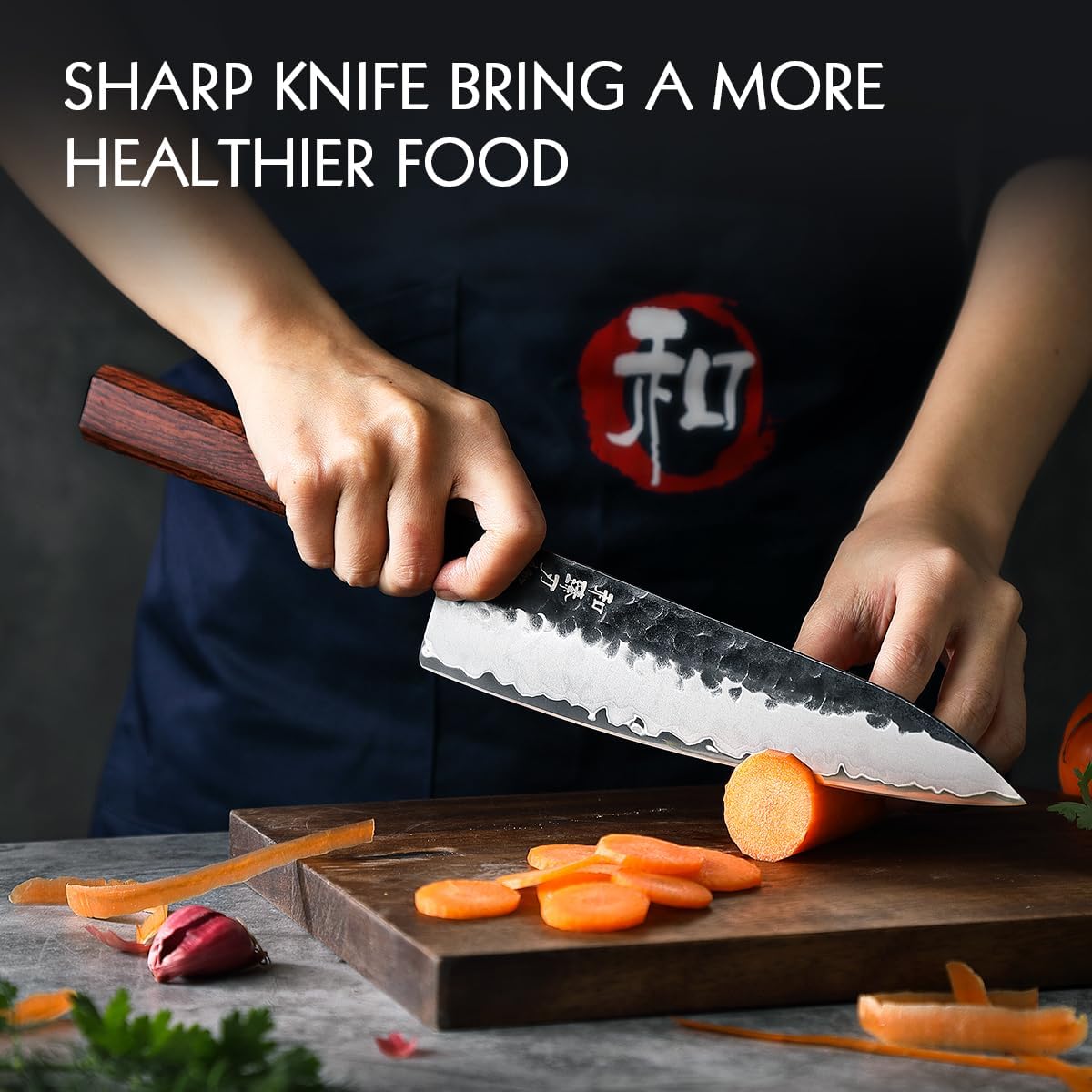 HEZHEN- 8.5 inch Chef Knife,3 Layers High Carbon Composite Forging Steel,Razor Sharp Kitchen Knife, Redwood Octagonal Handle With Wooden Knife Sheath with Premium Gift Box