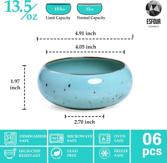 Small Hand Craft Dessert Bowls - 13.5oz, Set of 6 - Microwave, Oven, Dishwasher Safe, Ice Cream,Soup,Snacks, Rice, Cereal, Chili, Side Dishes, Dips, Ideal Gift - Natural Assorted Color