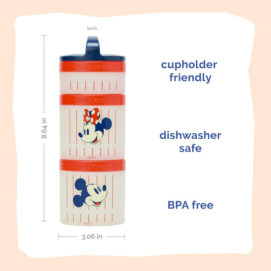 Whiskware Disney Mickey Mouse and Friends Stackable Snack Containers for Babies, Toddlers, and Kids, 3 Stackable Snack Cups for School and Travel, Cupholder Friendly, Mickey and Minnie! Baseball!