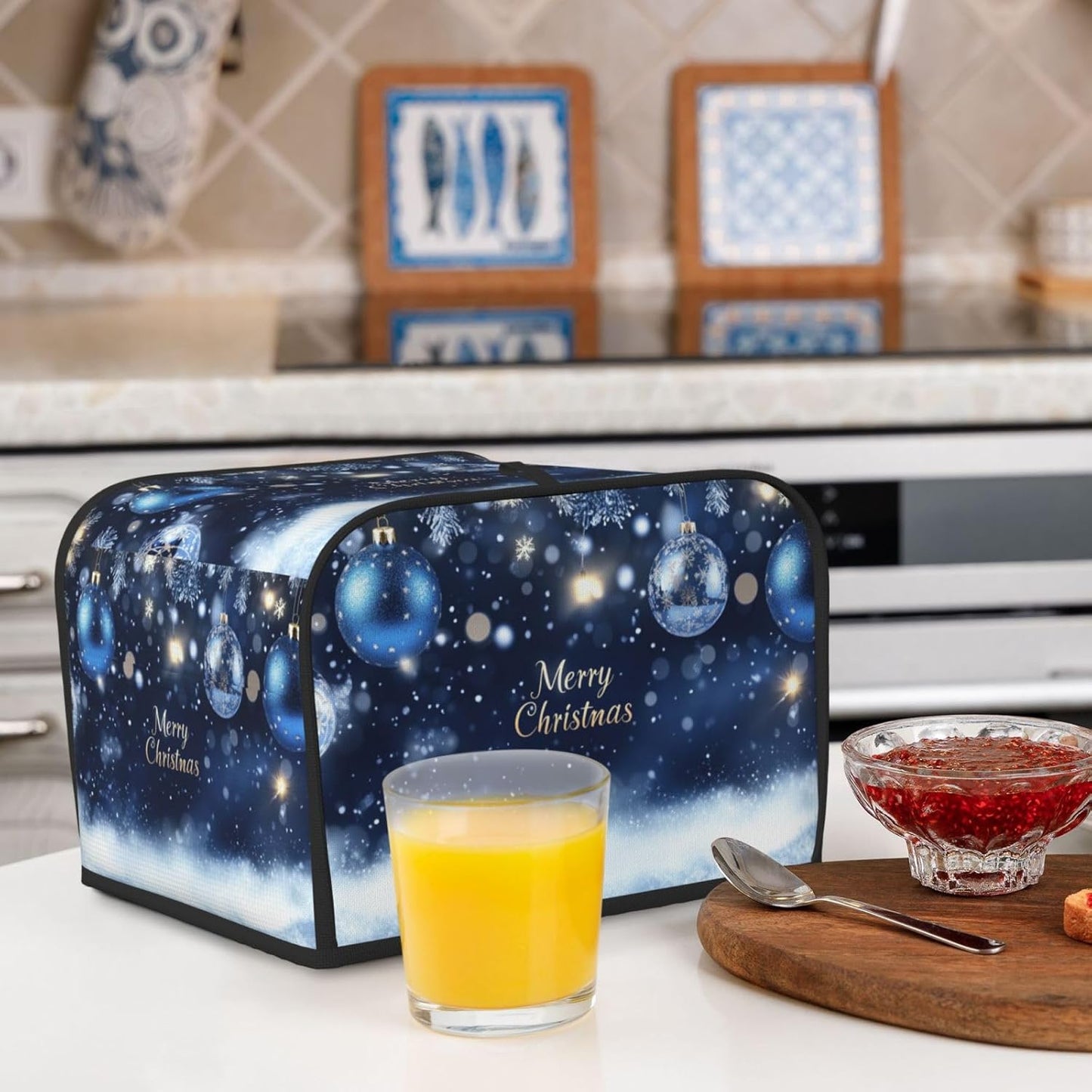 Toaster Cover 4 Slice Christmas Ball Blue Snow Winter Kitchen Small Appliance Covers with Pockets Dust and Fingerprint Protection