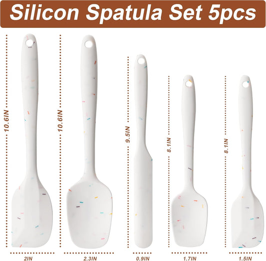 Silicone Spatula Set, 5 Piece Food Grade Rubber Spatulas for Baking, Cooking, and Mixing High Heat Resistant Non Stick Dishwasher Safe BPA-Free (Candy Color)