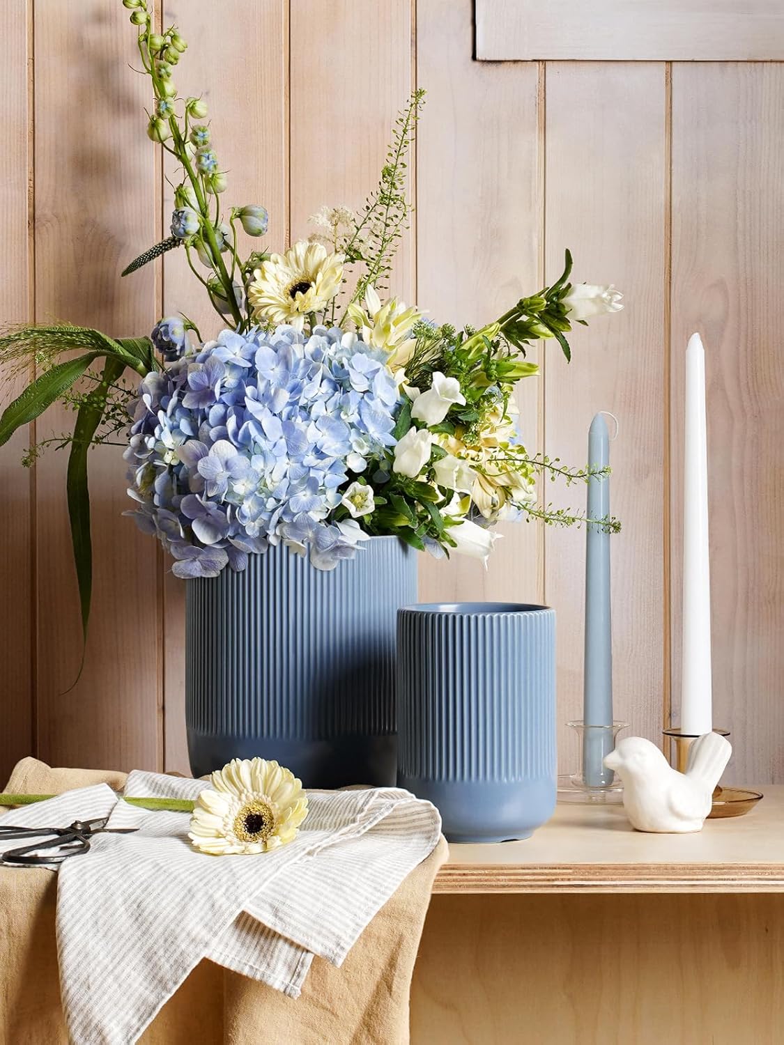 LE TAUCI Utensil Holder, 7.3"+5.4" Ceramic Kitchen Utensil Holder for Countertop, Large Cooking Utensil Crocks for Kitchen Counter, Modern Utensil Organizer for Spatula, Set of 2, Dusty Blue