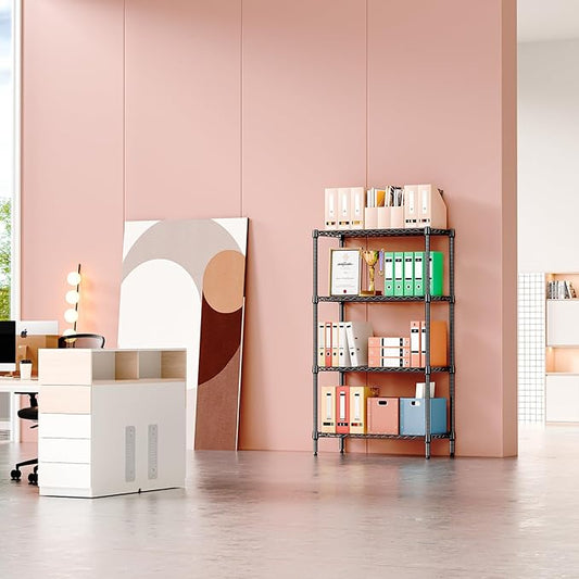 IZEUK 4-Tier Black Metal Storage Shelves, Heavy Duty Adjustable Wire Shelving Rack for Garage, Kitchen, Bathroom, Closet Organizer, 1000 lbs Capacity, 15.7" D x 33.5" W x 59.5" H