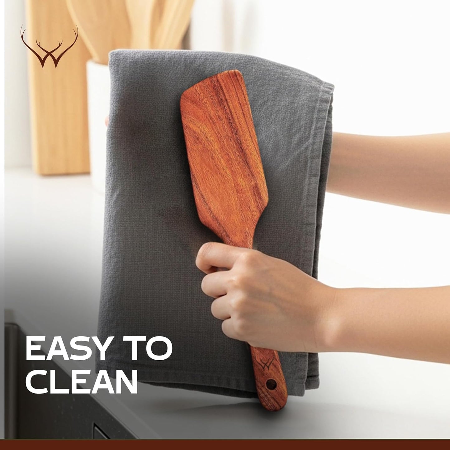 Wooden Spatulas for Cooking - Wooden Kitchen Utensil Set of 4 including Paddle, Slotted Spatula, Frying Spatula, Wood Turner for Nonstick pans - Teak cooking utensils set for Apartment Essentials