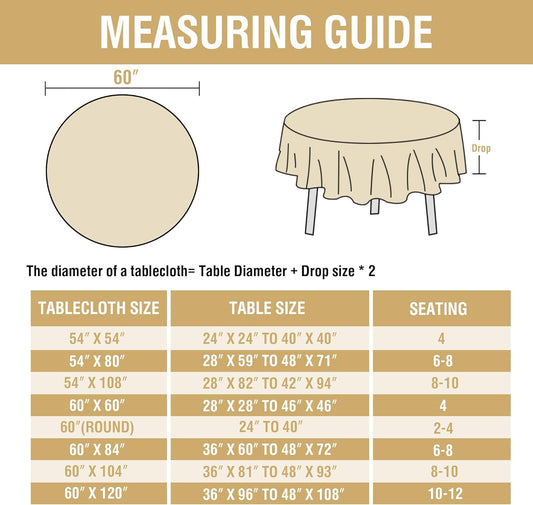 H.VERSAILTEX Linen Table Cloths Round 60 Inch Premium Tablecloth Spill-Proof Waterproof Table Cover for Dining Buffet Feature Extra Soft and Thick Fabric Wrinkle Free, Natural