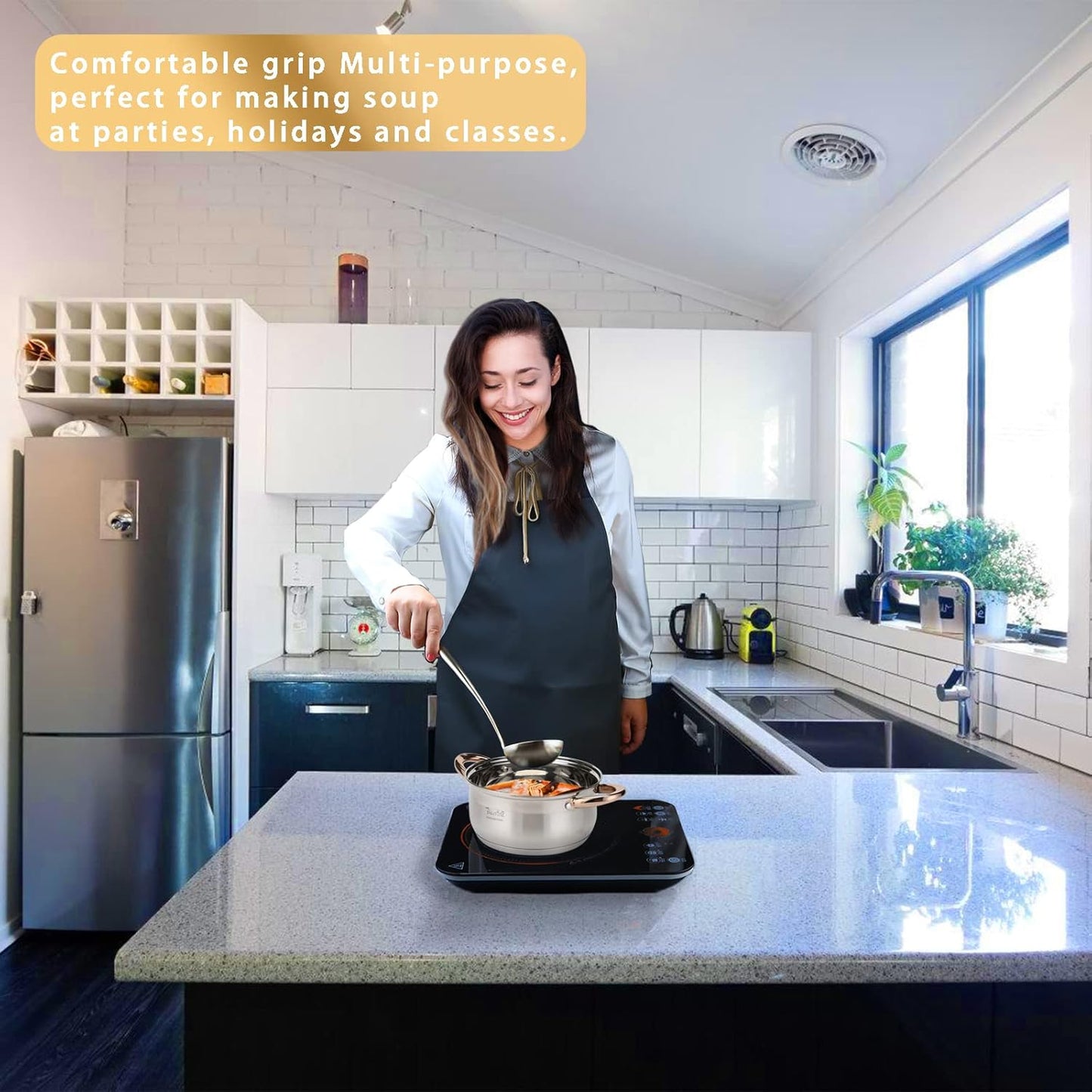 Kitchen Utensils,Contains Soup ladle,Spaghetti Claw,Wok Turner Shovel,Slotted Turner,Colander,Premium Stainless Steel,No rust,Dishwasher Safe (E.Soup Ladle)