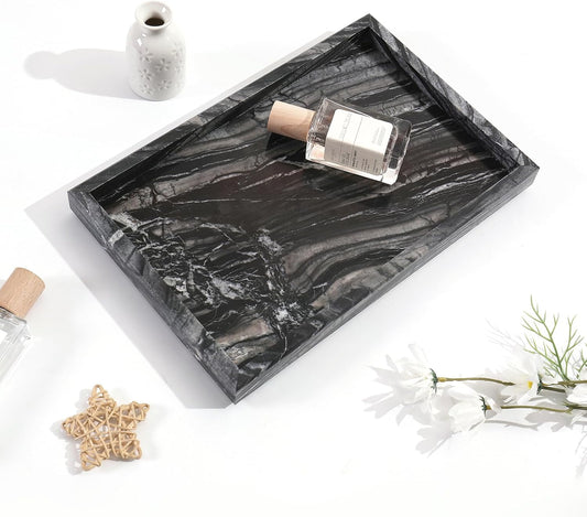 Yew & Tulip Natural Marble Vanity Tray, Nature Dark Woodgrain Marble Serving Tray for Bathroom, Kitchen, Vanity, Home Decor, Wedding etc. (12"x 8" x 1.2")