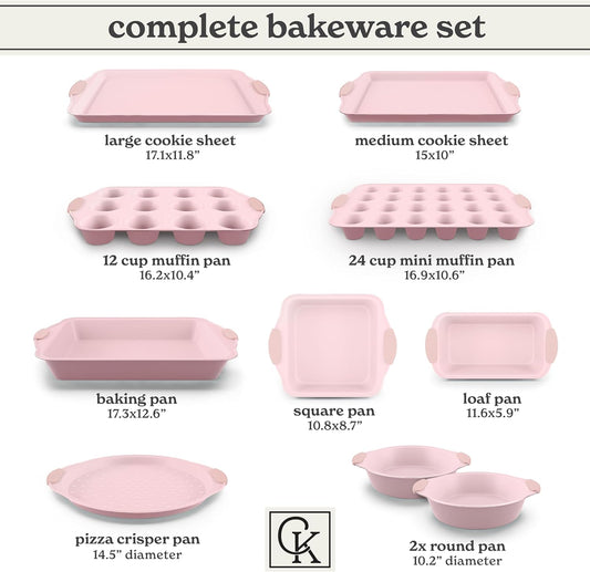 Country Kitchen Nonstick Stackable Bakeware Set - Heavy Duty, Durable, Easy Release Baking Set, Pink, 10 Pcs