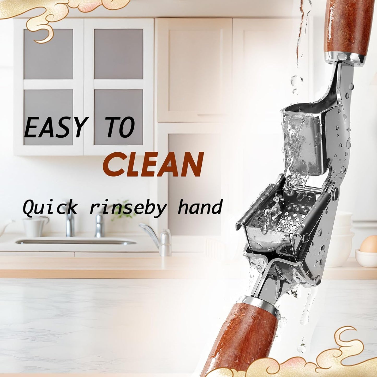 KULUNER Professional Garlic Press,Durable Garlic Clove Peeler Set That Requires No Peeling Garlic Mincer Presses Fine Garlic Paste,Upgraded Solid Wood Handle for a Comfortable Grip