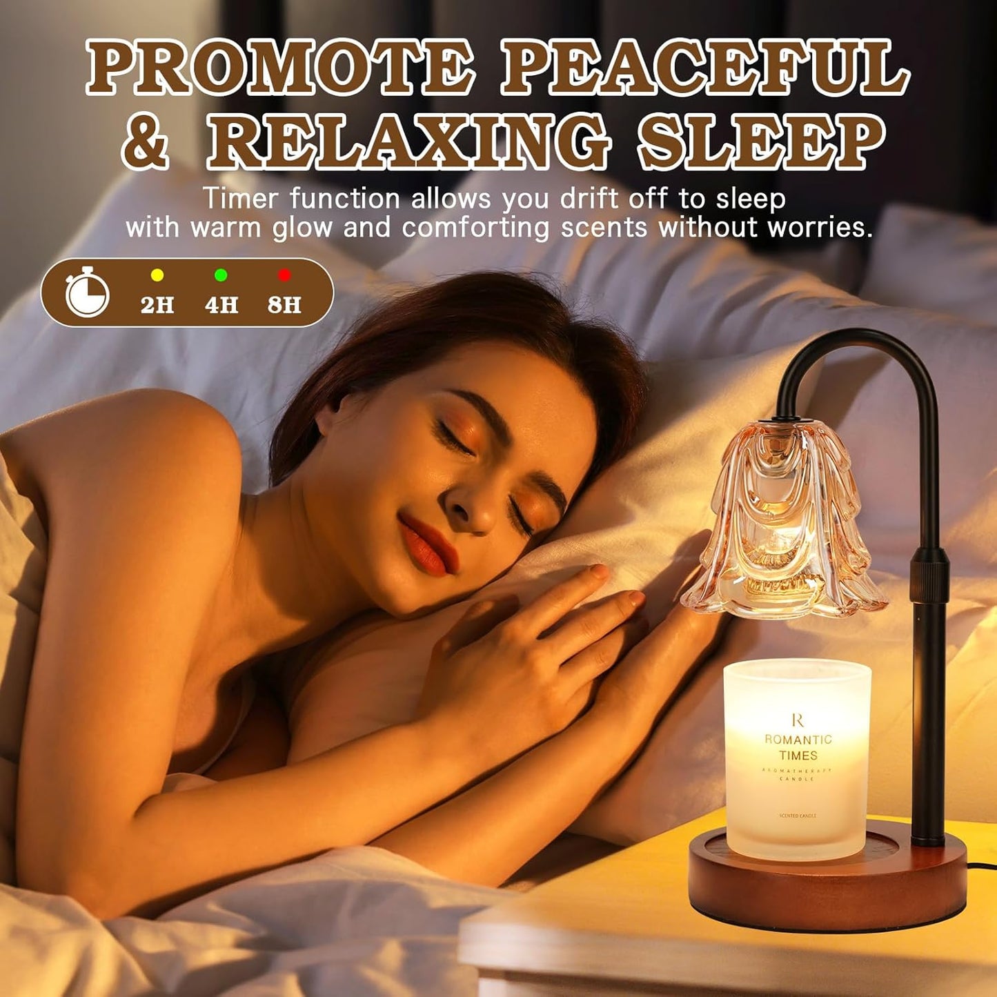 Small Candle Warmer Lamp with Timer, Adjustable Flower Lamp Warmer for Jar Candles, Unique Women Gifts for Birthday, Dimmable Candle Heater, Christmas Gifts, Cute Wax Warming Light with Wood Base