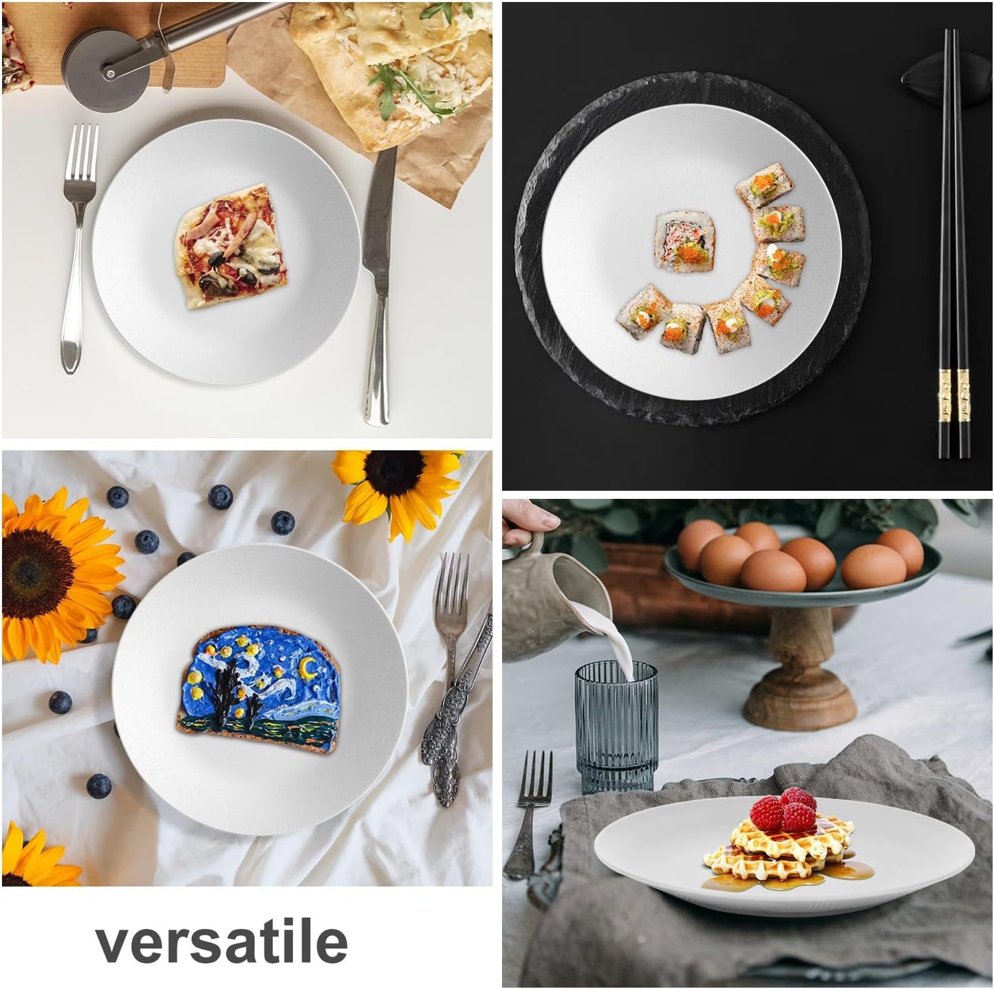 Wrova Wheat Straw Dinner Plates 10 Inch Unbreakable Set of 8 - Dishwasher & Microwave Safe Plastic Plates Reusable - Lightweight Plates for kitchen,camping,picnic,R.V. - White