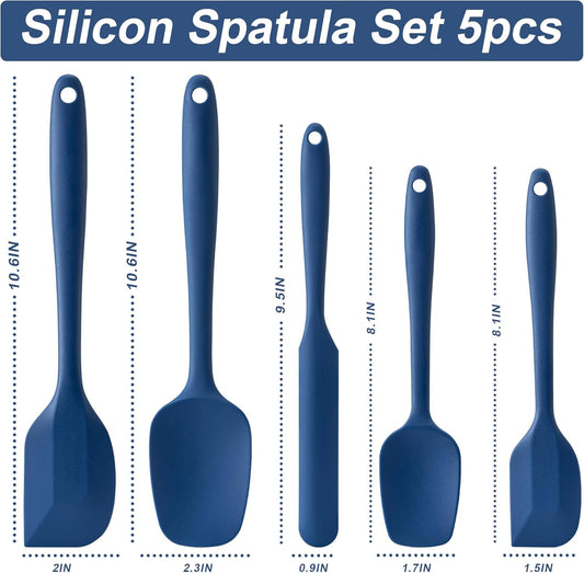 Silicone Spatula Set, 5 Piece Food Grade Rubber Spatulas for Baking, Cooking, and Mixing High Heat Resistant Non Stick Dishwasher Safe BPA-Free (Navy Blue)