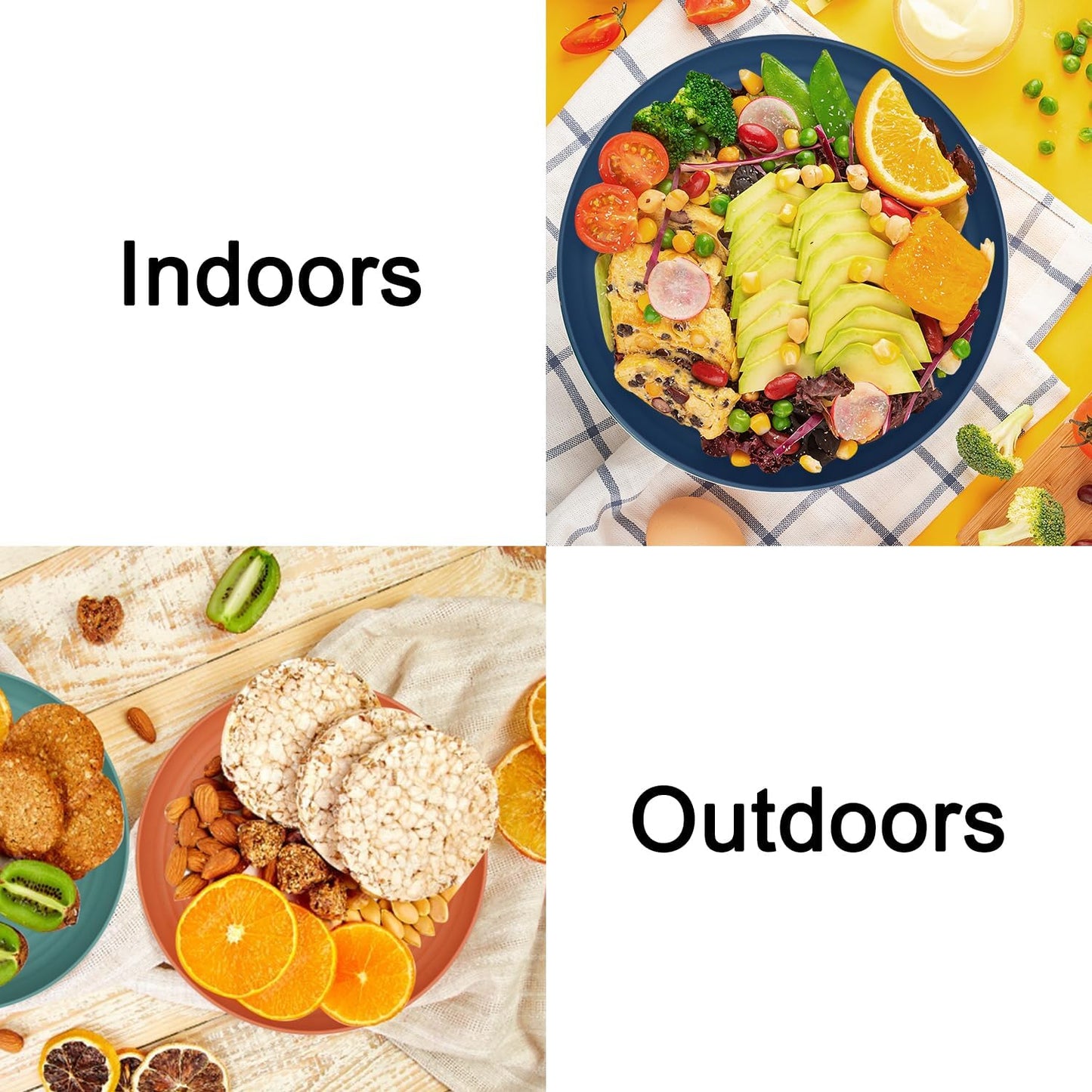 Wrova Large Wheat Straw Dinner Plates - 11 Inch Unbreakable Big Set of 8 - Dishwasher & Microwave Safe Plastic Plates - Deep Edge for Kitchen & Camping (Colorful)