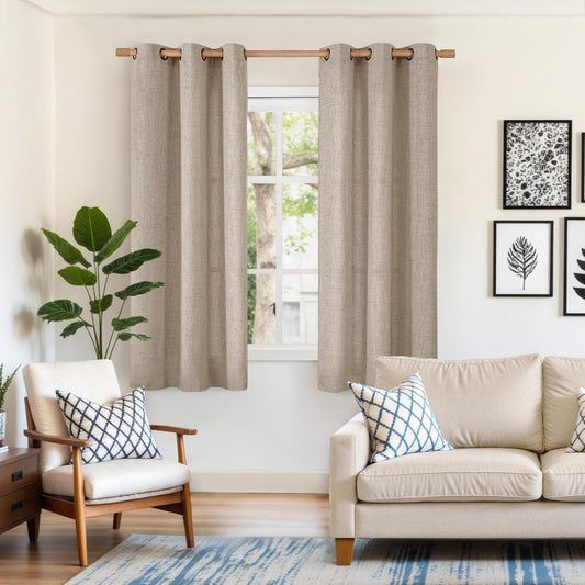 YoungsTex Linen Curtains 63 Inches Length 2 Panels for Window, Light Filtering Drapes with Textured Bronze Grommet Privacy for Living Room Bedroom, Dark Oatmeal, 38 x 63 Inch