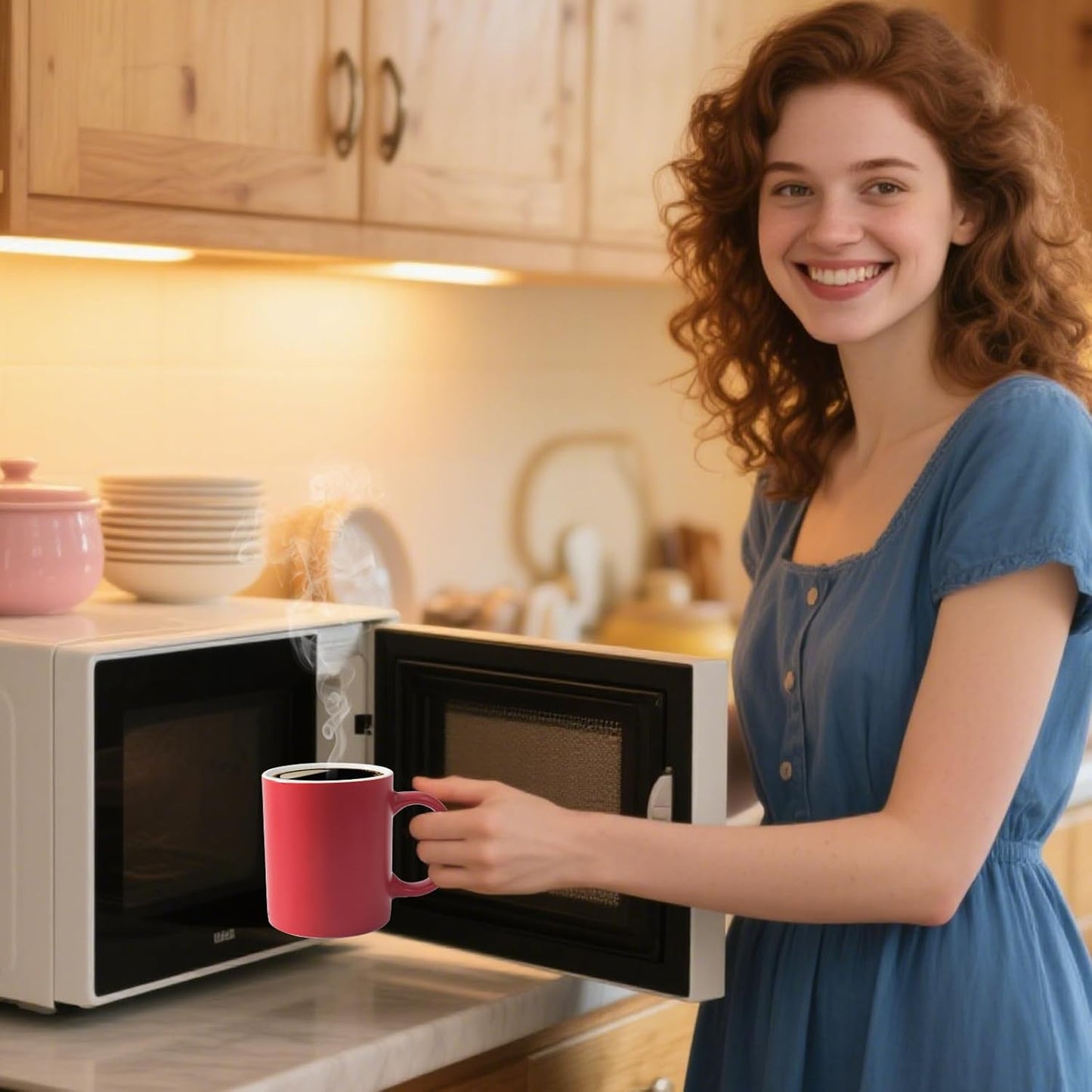 12 oz Cup (4pcs), Red Ceramic Coffee Mug for Milk Tea, Set of 4