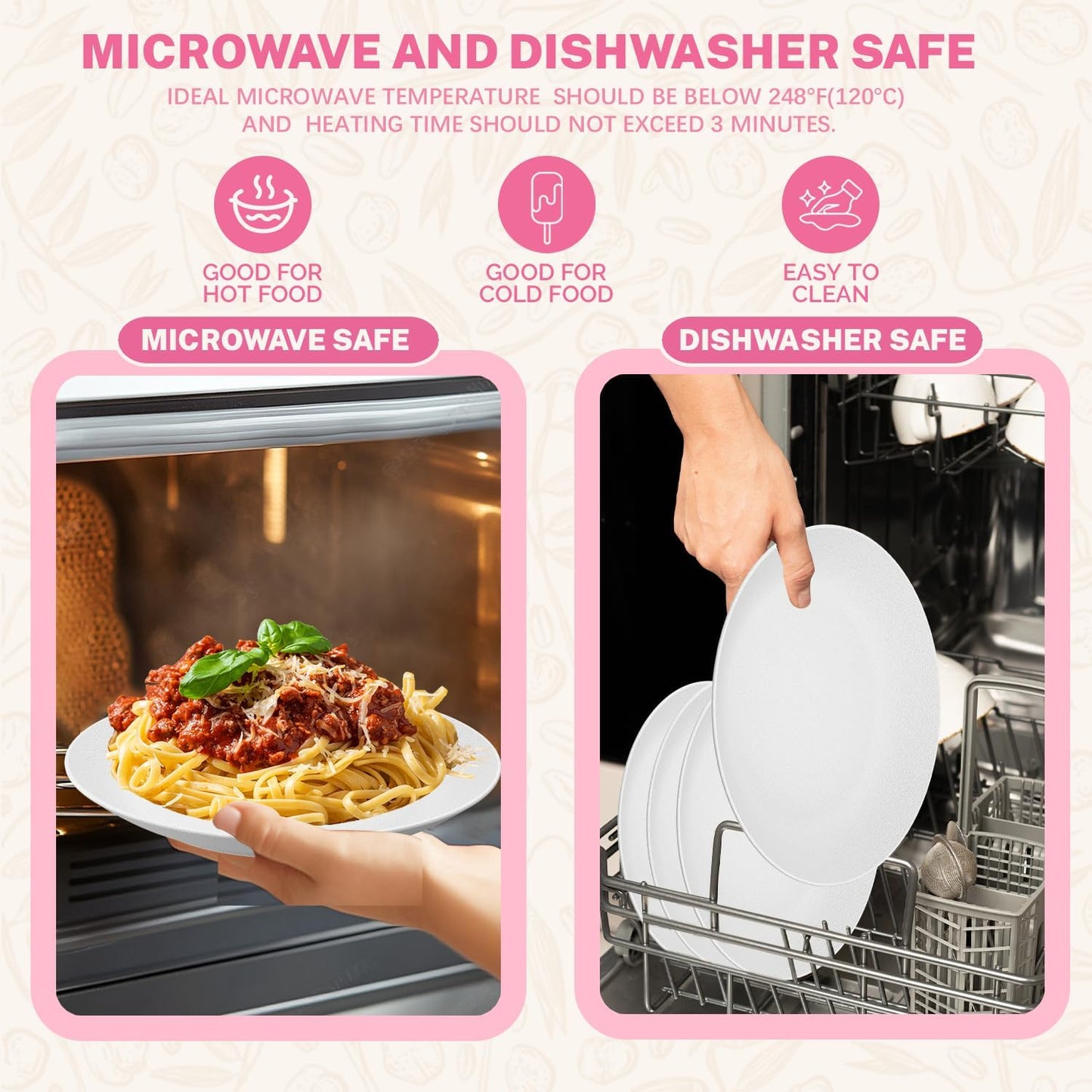 Homienly Wheat Straw Dinner Plates 10 inch, Unbreakable Plates Set, Alternative to Plastic Plates Reusable, Microwave and Dishwasher Safe Plate for Kitchen, Camping, Salad - White