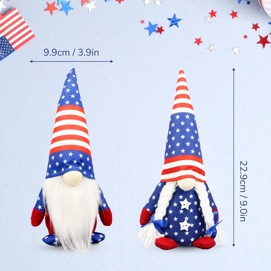 4th of July Decorations - Memorial Day Decorations - Patriotic Plush Gnomes for Home - Fourth of July for Office Desk Decor, Indoor - Red White Blue Gnome Figurines Decor for Independence Labor Day