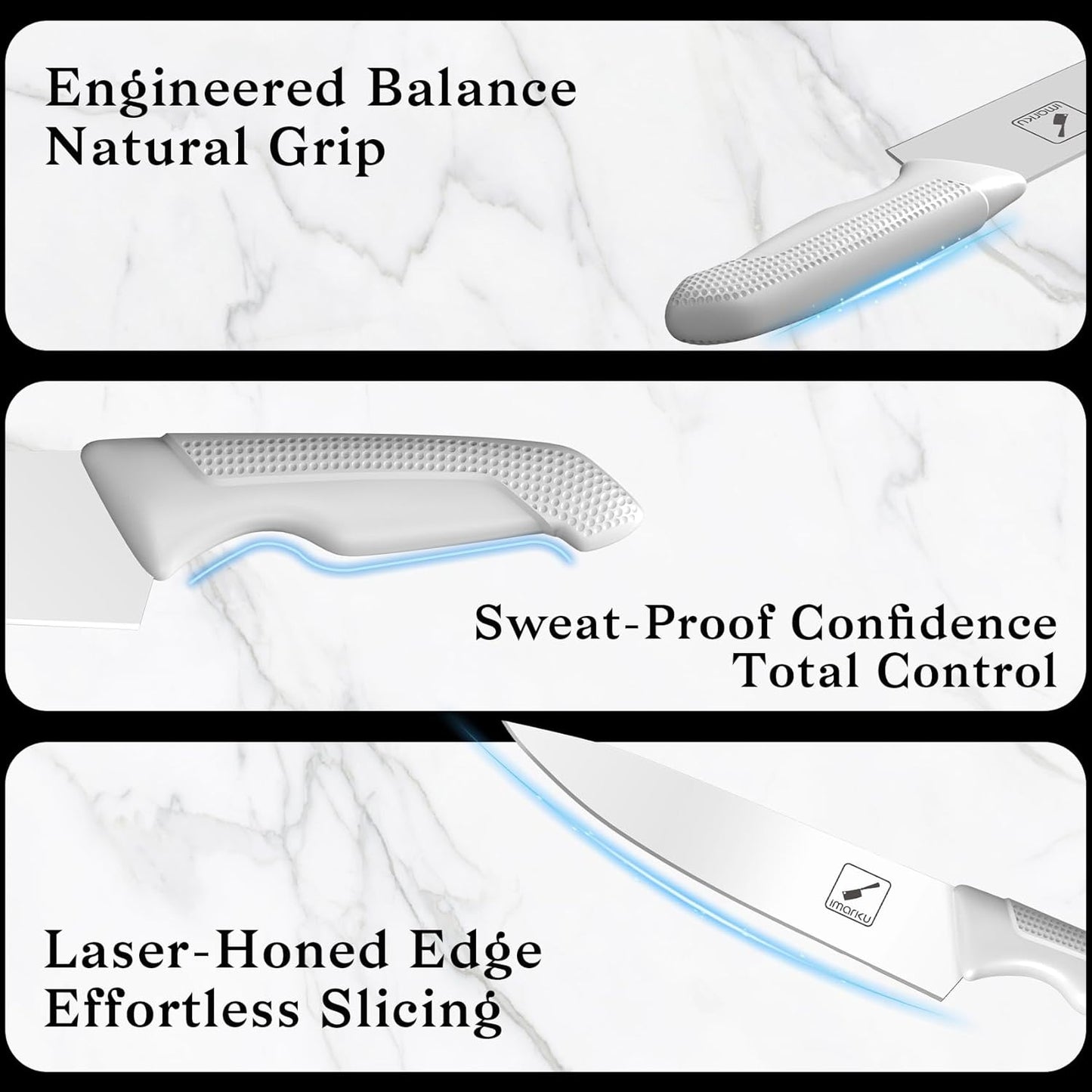 imarku Kitchen Knife Set, Japanese Knives Set For Kitchen, Stainless Steel Knife Set With Block, Deba Knives For Fish/Meat Slicing, Kitchen Essentials, White, Anti-Slip Handle, Dishwasher Safe