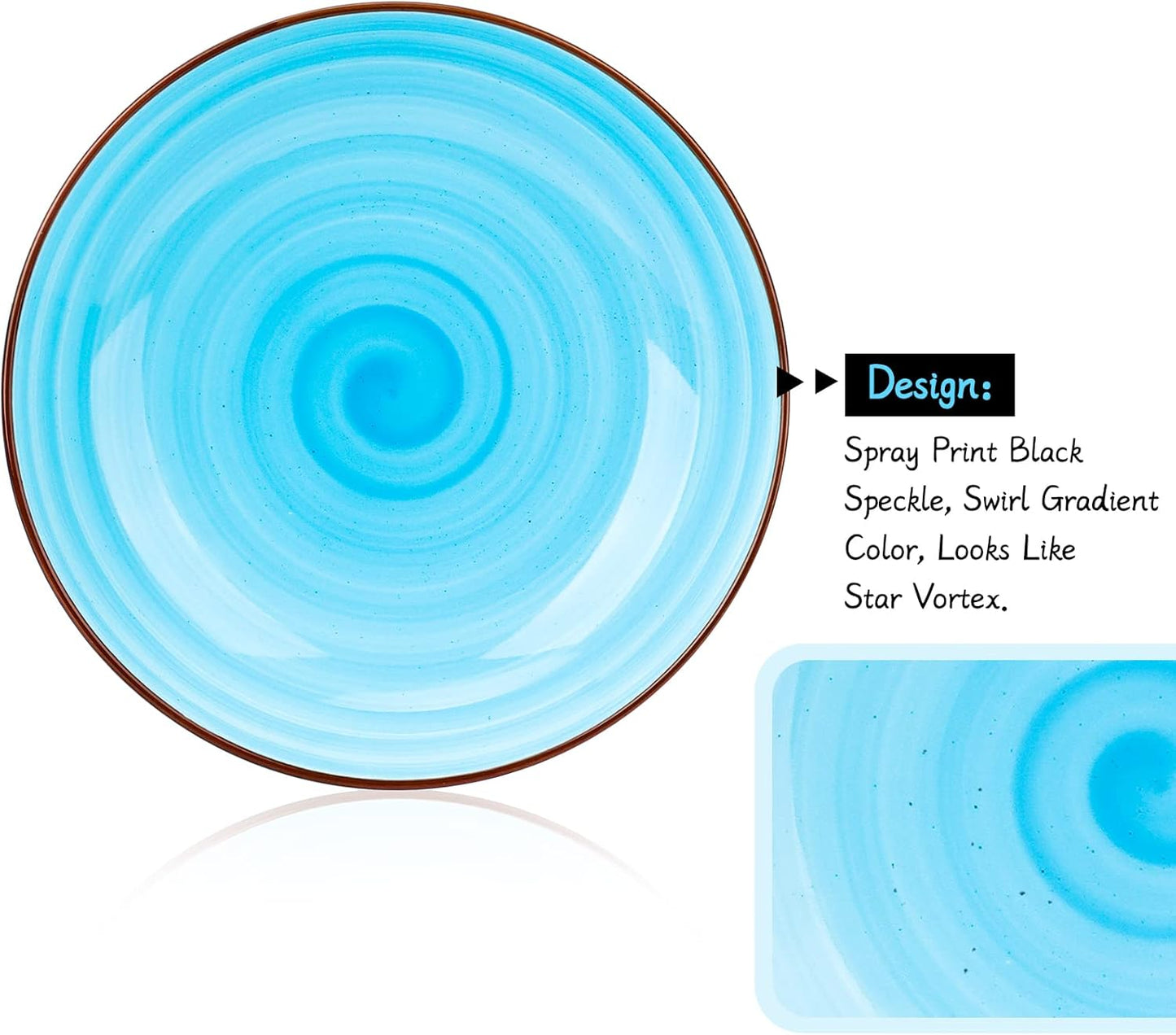 KitchenTour Large Pasta Bowls 34 oz, Ceramic Salad Serving Bowls Set of 6, 8.6 Inch Wide and Shallow for Soup- Dishwasher and Microwave Safe, Assorted Cool Colors