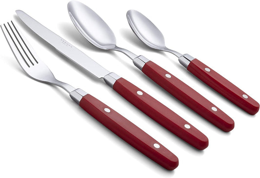 ANNOVA Silverware Set, Retro/Rivet Colorful Stainless Steel Tableware Kitchen Flatware Set Utensils, Includes Dinner Knives, Forks, Spoons & Dessert Spoons (Red, 24 Pieces)