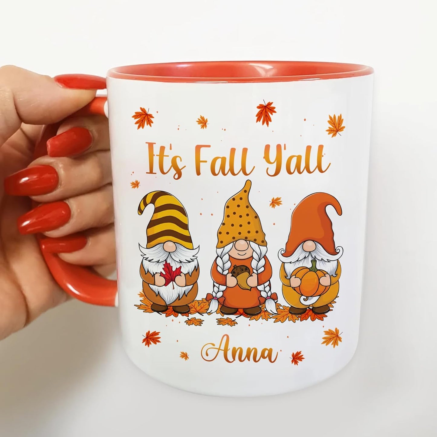 Hyturtle Personalized - Happy Fall Y'all - Custom Name Coffee Cup Ceramic Mug 11oz 15oz - Gnome Gifts For Women - Autumn Gifts - Fall Thanksgiving Decor Gift - Birthday