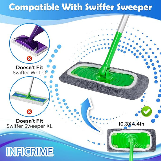 6 Pack Reusable Microfiber Mop Pads Compatible with Swiffer Sweeper Mop, Dry Sweeping Cloths & Wet Mopping Cloths, Washable Mop Pads for Surface/Hardwood Floor Cleaning (Mop is Not Included)