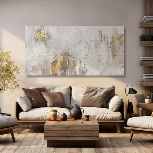 VAYIMDH White Abstract Artwork Home Decor Textured Wall Art for Office Master Bedroom Wall Decor Gold Painting for Walls 24x48 Inch Living Room Picture