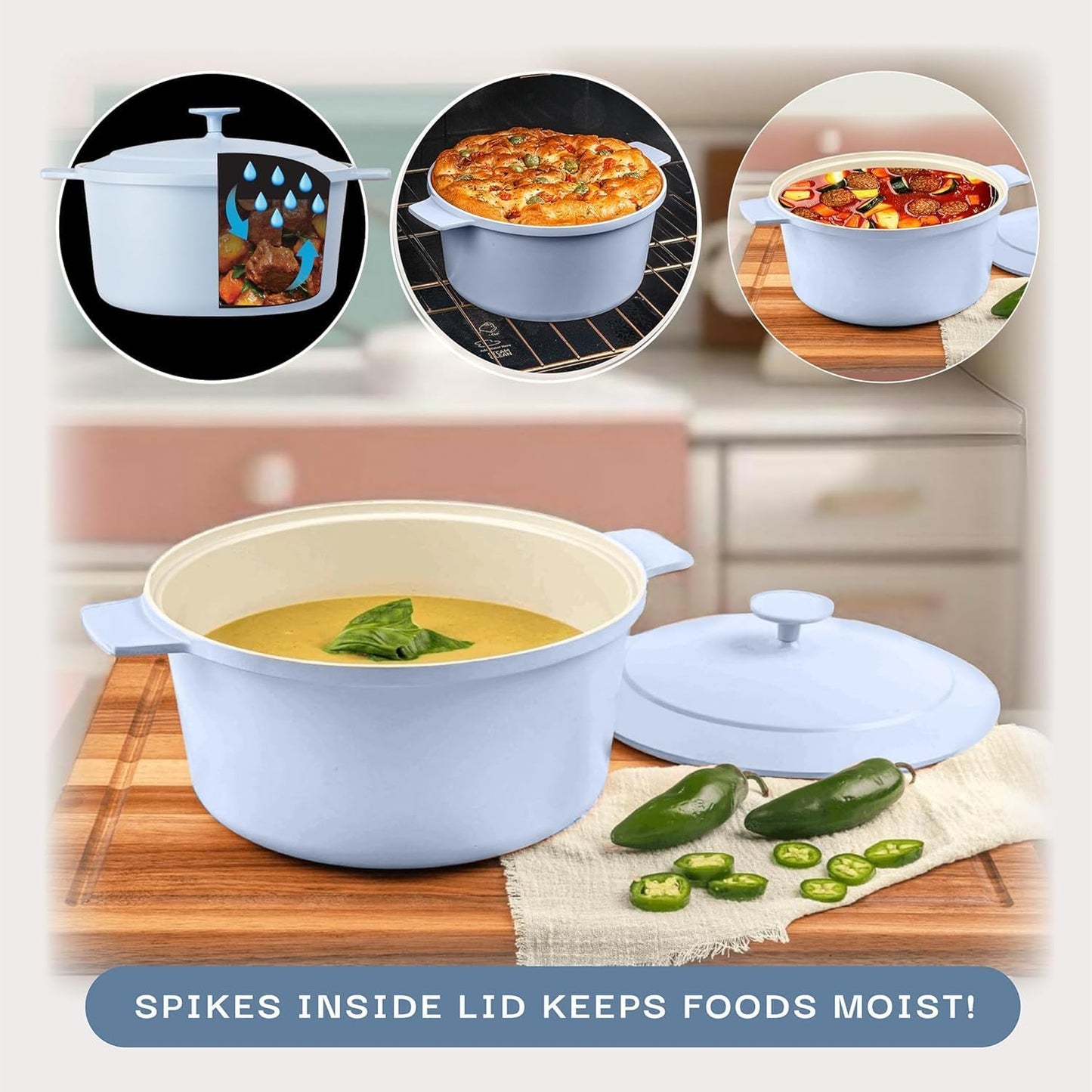 Gotham Steel 5 Qt Lightweight Ceramic Dutch Oven Pot with Lid, Nonstick Sourdough Dutch Oven for Bread Baking, 10 in 1 Stock Pot Ovens for Pasta, Spaghetti, Bread and More, Pots for Cooking