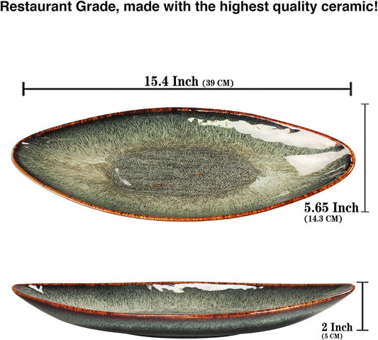 Serving Platter Olives Plate Large Serving Tray, Set of 4, for Entertaining, Porcelain Trays and Platters Sushi Salad Plates Serving Dinnerware Appetizer Serving Tray, Black reaction Glaze