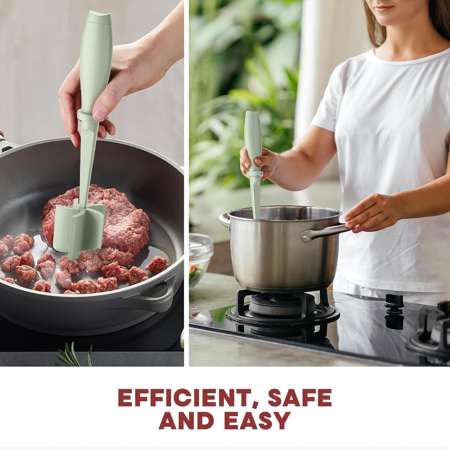 2Pcs Meat Chopper, Hamburger Grinder, Premium Heat Resistant Smasher for Ground Beef, Burger Grinder Nylon Potato Mix Tool-Green