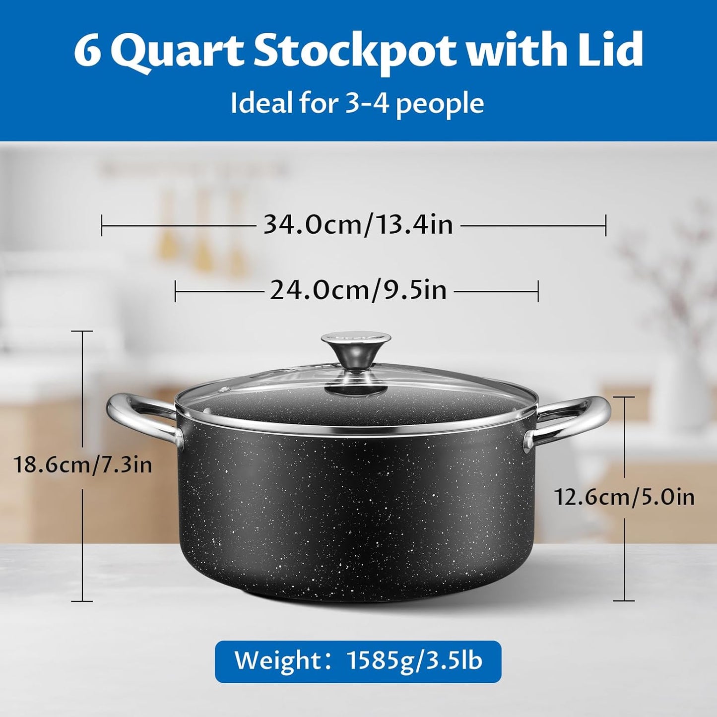 BEZIA 6 Quart Nonstick Stock Pot with Lid, Induction Cooking Pot Soup Pot, Non-toxic and Oven Safe, Perfect for Stews, Soups and All Stovetops, PFOA PFAS Free