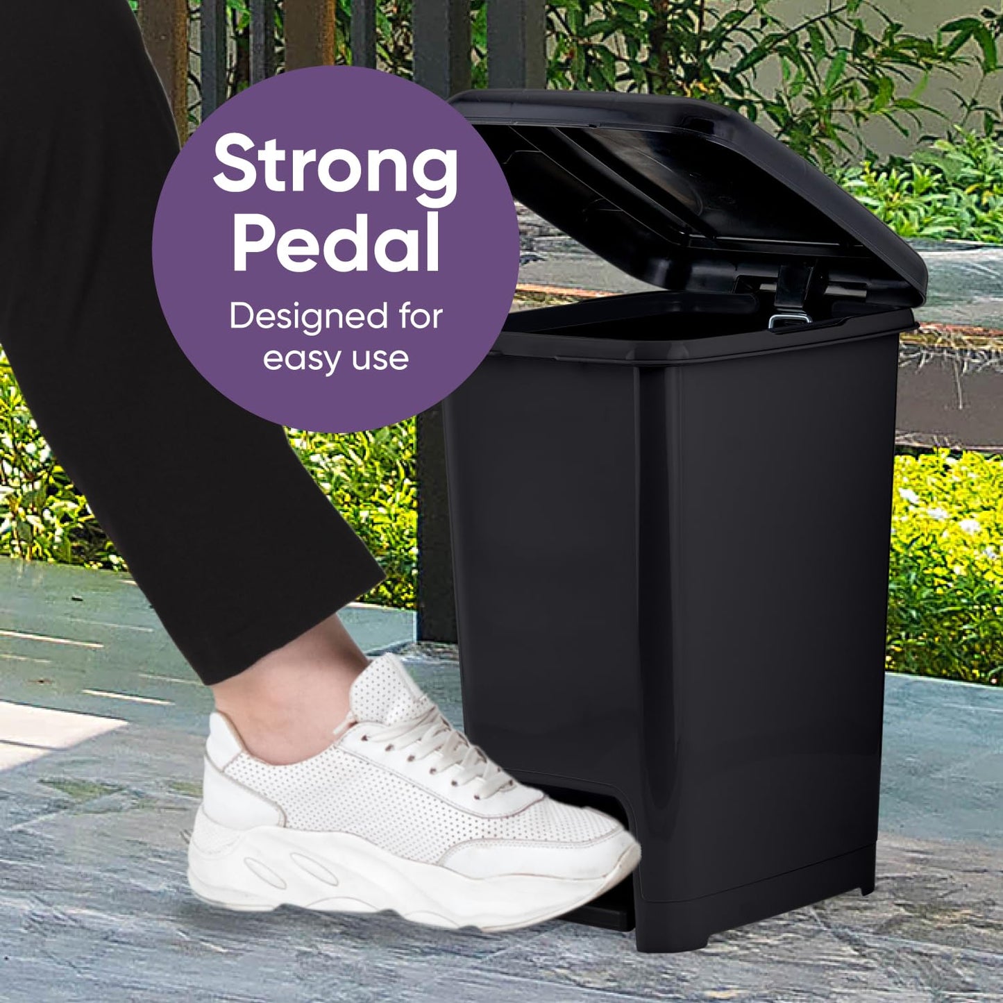 Superio Slim Plastic Trash Can with Foot Pedal 4 Gallon Step-On Garbage Can for Bathroom, Kitchen, Office & Dorm Room Black