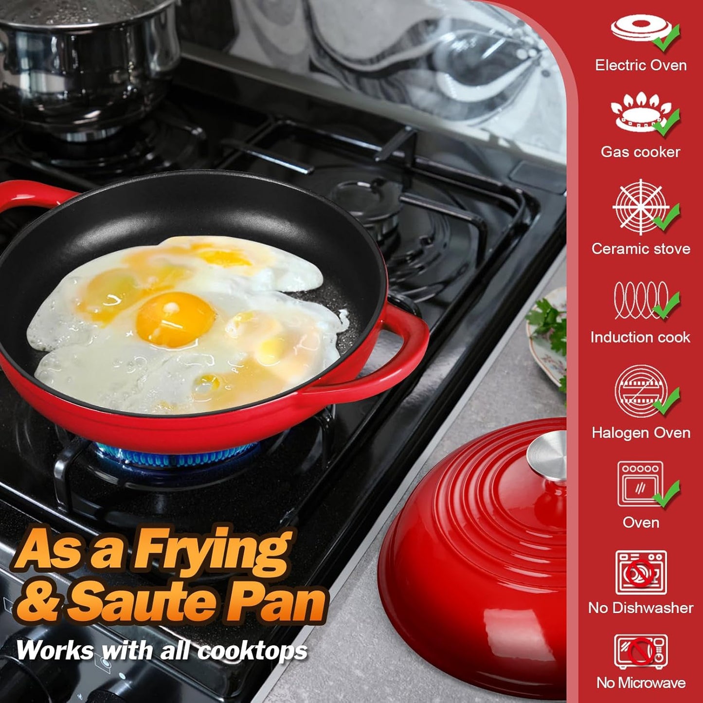 P&P CHEF Bread Dutch Oven for Sourdough, 5.5 Quart Enameled Cast Iron Dutch Oven Pot with Lid for Homemade Bread Baking, Easy to Clean & Even Heat, Red