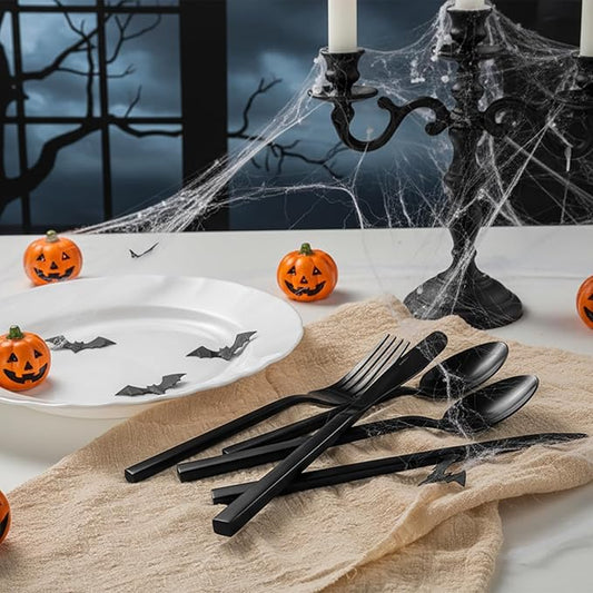 Alata Cube 45-Piece Forged Stainless Steel Flatware Set Cutlery Set with Utensil-Serving Set, Silverware Set Service for 8, Matte Satin Polished, Dishwasher Safe