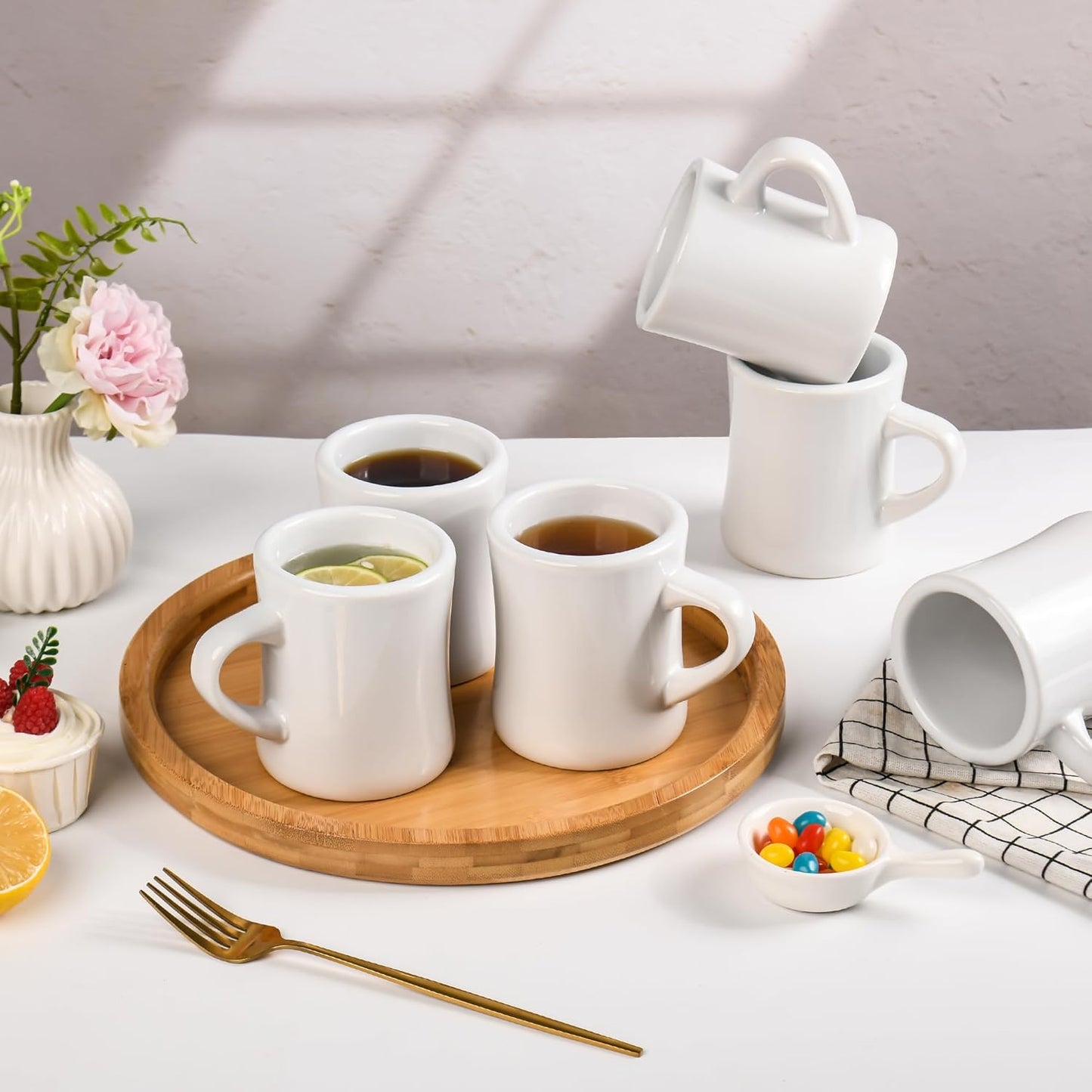 11oz Ceramic Coffee Mug set Stoneware Coffee Cups Set for Restaurant, Diner, Farmhouse, Coffee Shop, Home set of 6 (white)