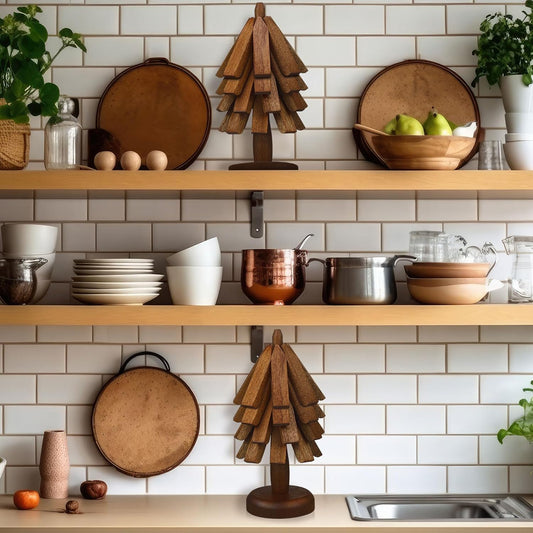 Suzile 2 Set 4 Layers Wooden Trivets for Hot Dishes Tree Shape Trivet Coaster Wood Table Mat Tree Design Foldable Heat Resistant Pads for Teapot Pans Bowl Kitchen Table(Brown)