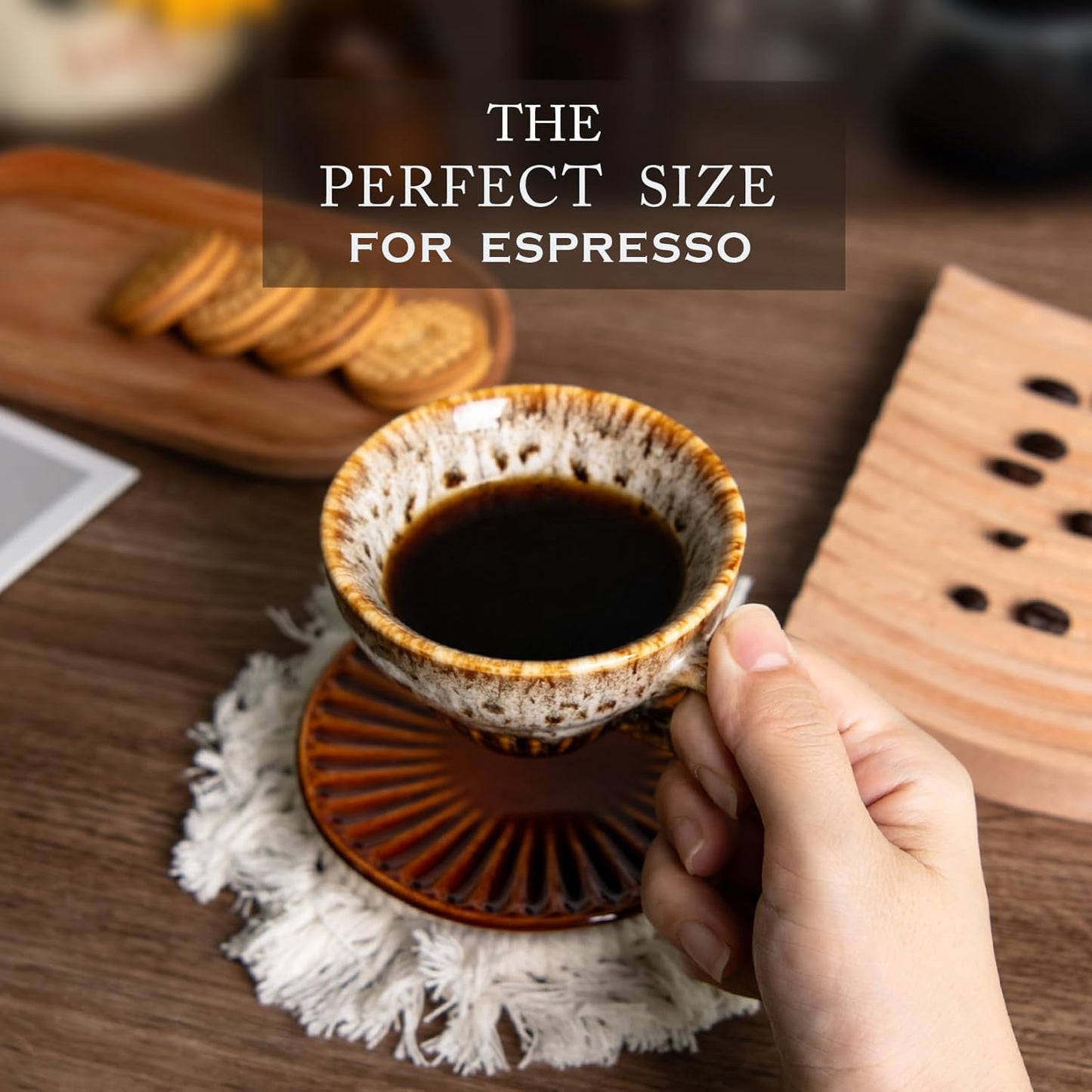 2 oz Espresso Cups Set of 2, Ceramic Cappuccino Cups with Saucers, Durable Porcelain Tea Set & Modern Coffee Cup Collection, Coffee Lover Gifts, Glazed White