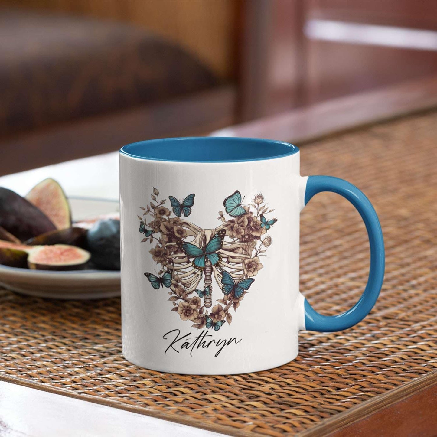 Customized Colorful Butterflies And Human Skeleton Travel Mugs, Personalized Name On Great Butterfly Cup Gifts For Child, Custom Heartwarming Animal Tea Cup For Animal Lovers