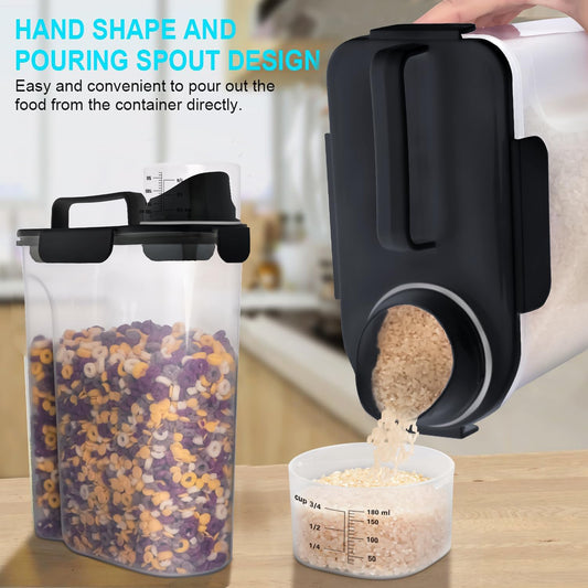 Rice Airtight Dry Food Storage Containers 10Lbs, BPA Free Plastic Storage Bin Dispenser with Pourable Spout, Portable Handle, Kitchen Pantry Organization for Cereal, Flour and Beans Dark Grey
