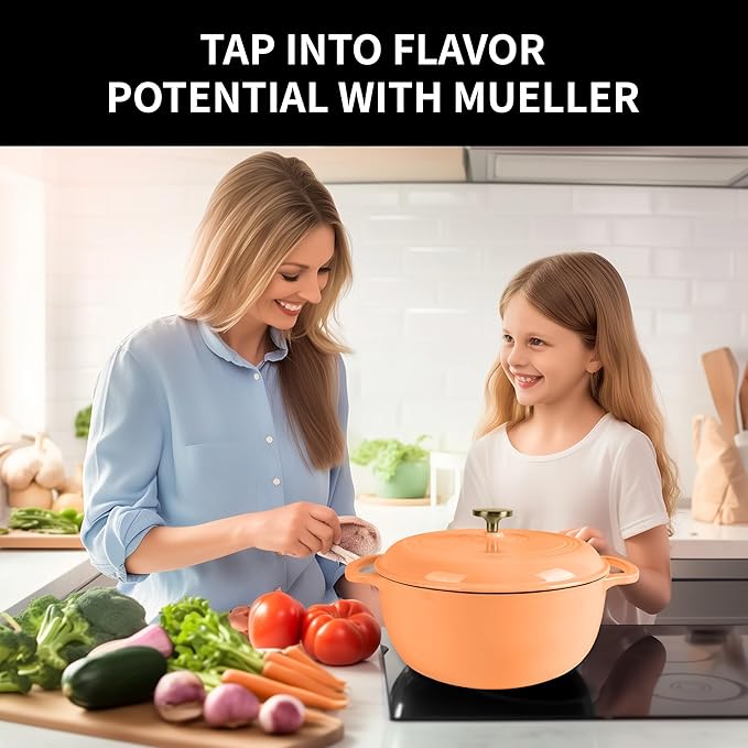 Premium Enameled Cast Iron Dutch Oven for Bread Baking | Non-Stick 2QT Oval Bread Oven with Lid | Perfect for Sourdough, Loaf, and Artisan Baking (Round Orange, 5.5 QT)