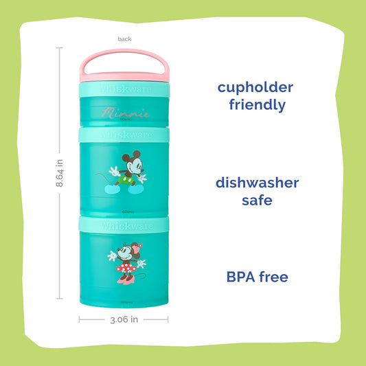 Whiskware Disney Stackable Snack Containers for Kids and Toddlers, 3 Stackable Snack Cups for School and Travel, Mickey and Minnie