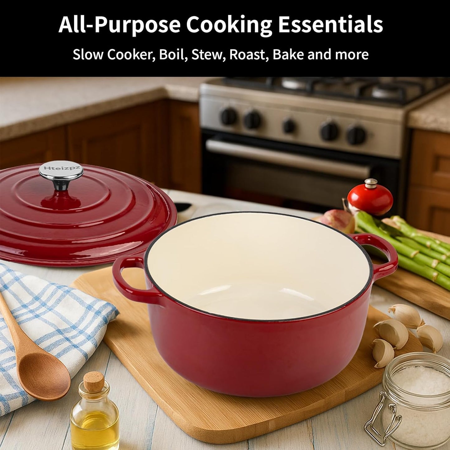 Enameled Cast Iron Dutch Oven Pot with Lid, 3.9 Quart Dutch Oven for Bread Baking, Oven Safe up to 500° F, Suitable for Bread Baking, Braising, Roasting, Stews, Red