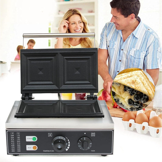 2-In-1 Commercial Sandwich Maker, 1500W Breakfast Sandwich Maker, Electric Sandwich Maker w/Nonstick Plates, Grilled Cheese Toaster, w/Adjustable Temp, for Bakeries, Restaurants
